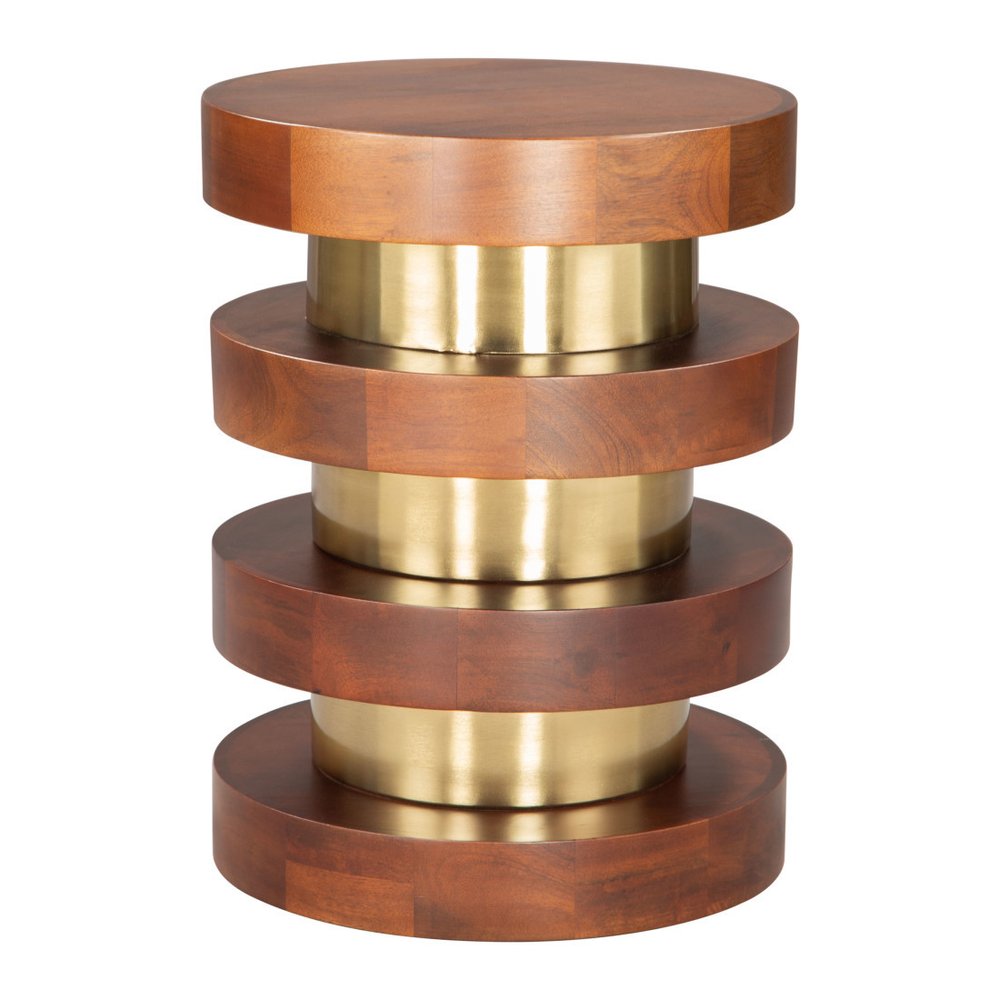 20" Brown and Gold Piston Pedestal End Table