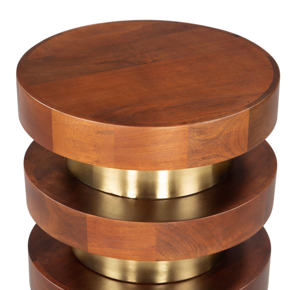 20" Brown and Gold Piston Pedestal End Table