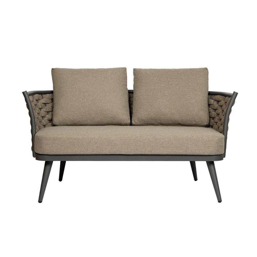 56" Dark Gray and Brown Outdoor Knotted Loveseat