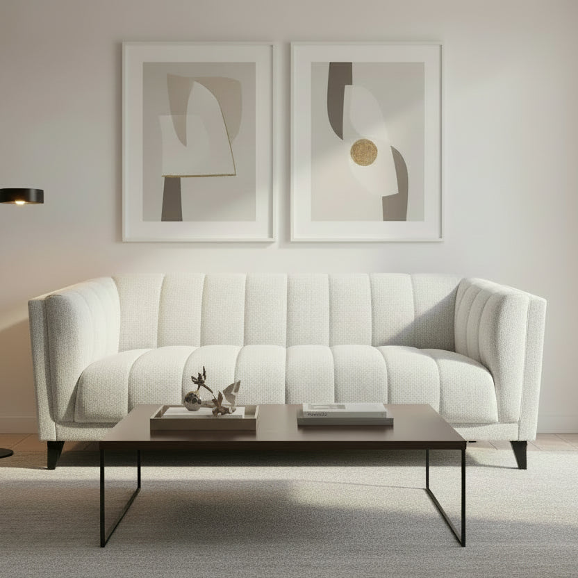 79" Contemporary White Channel Back Tuxedo Sofa