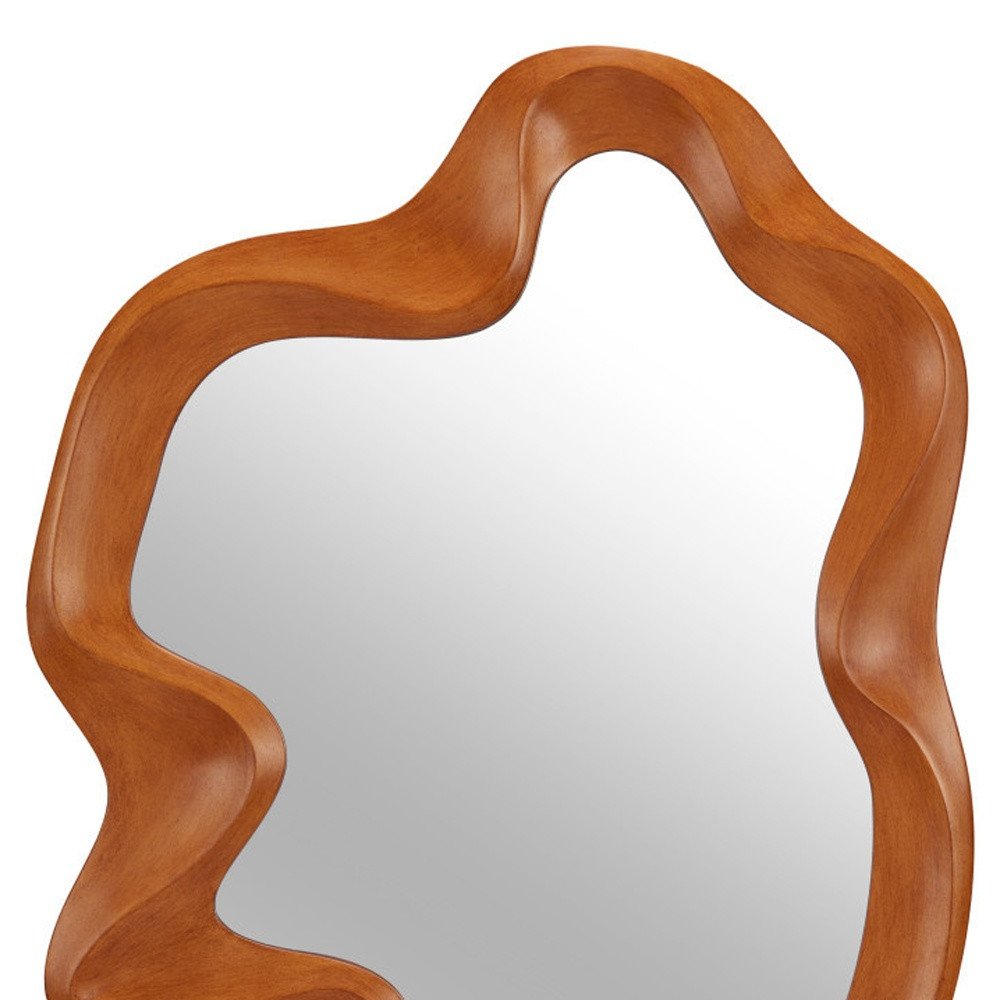 35" Brown Abstract Wood Mirror