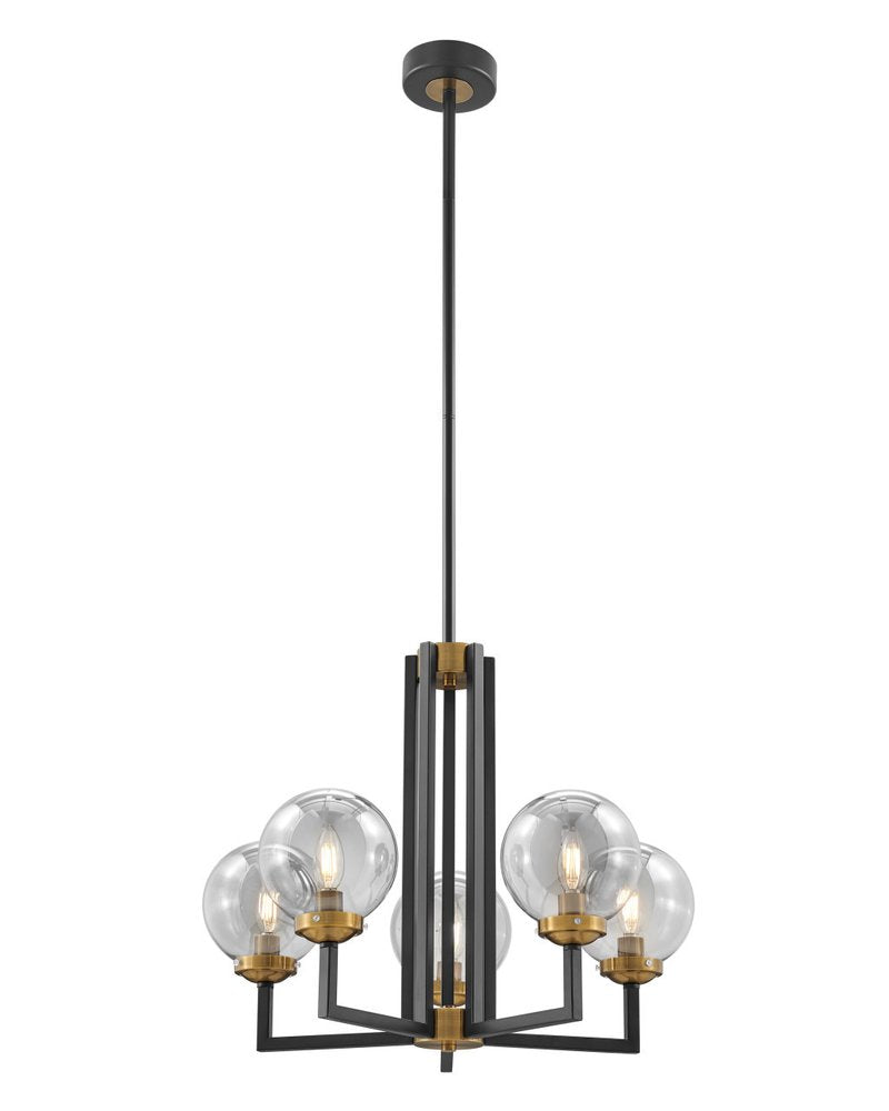 19" Black and Gold 5 Globe Bulb Chandelier