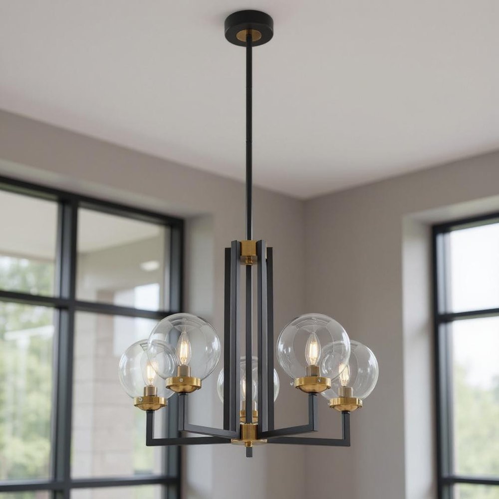 19" Black and Gold 5 Globe Bulb Chandelier