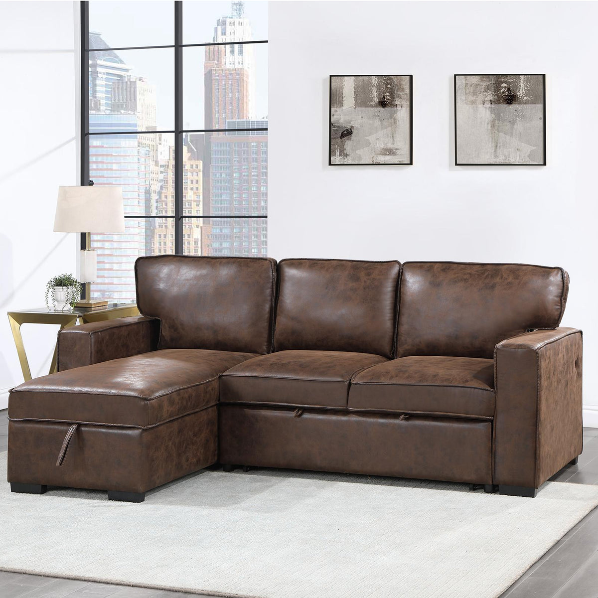 92" Brown Faux Leather Reclining Chaise Sofa