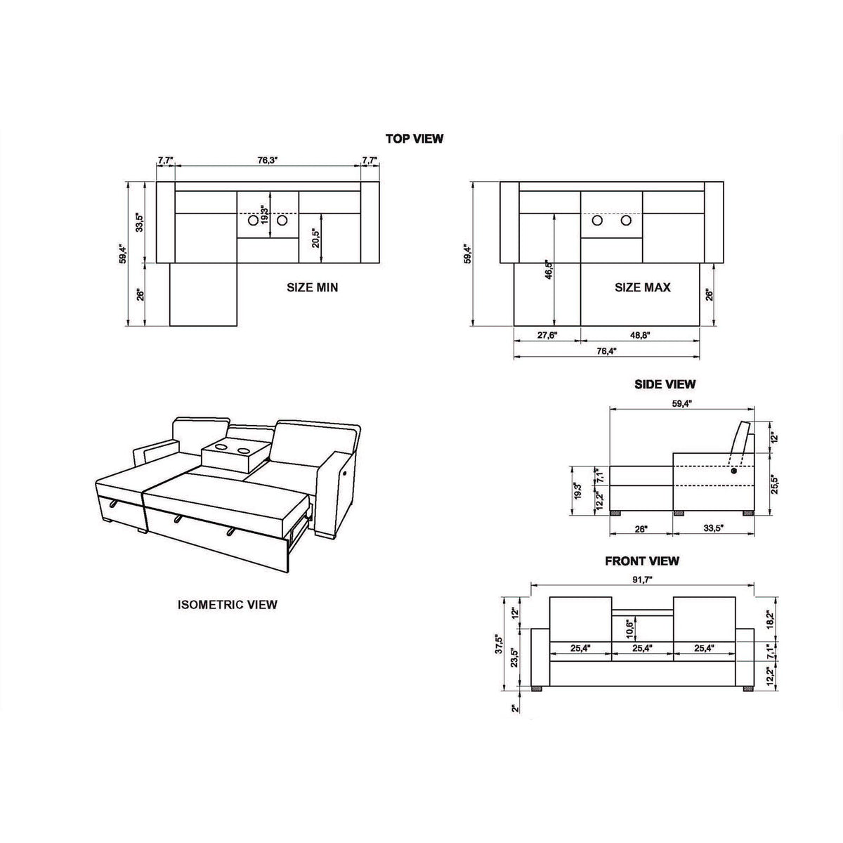 92" Brown Faux Leather Reclining Chaise Sofa