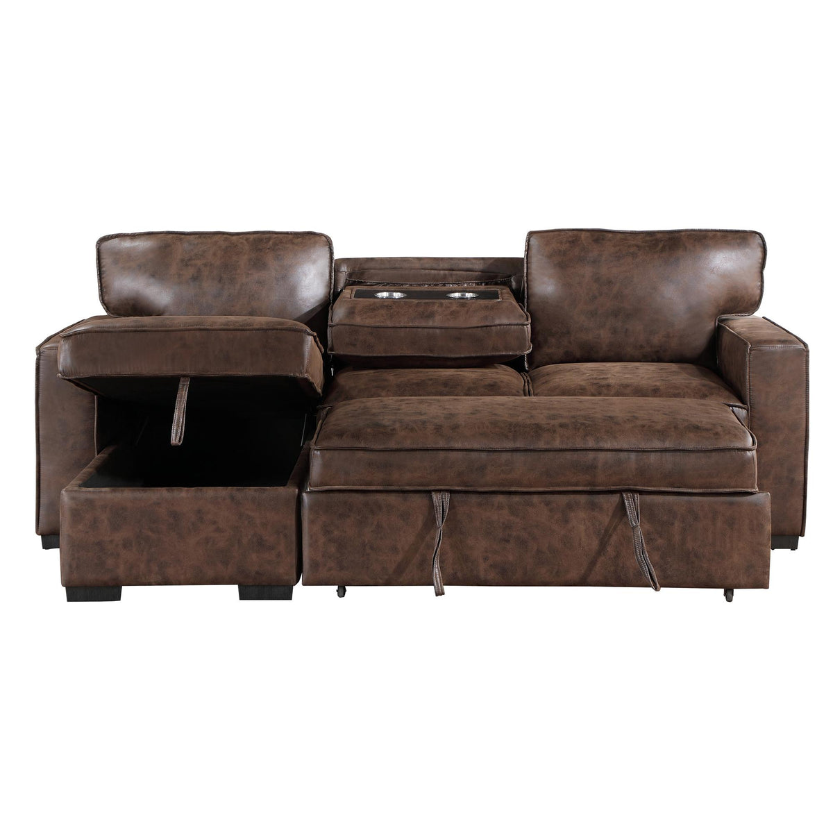 92" Brown Faux Leather Reclining Chaise Sofa