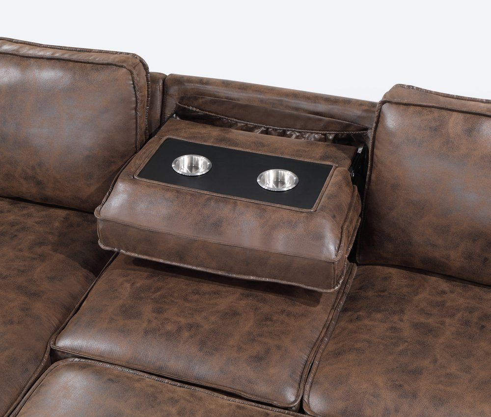 92" Brown Faux Leather Sleeper Sofa with Chaise