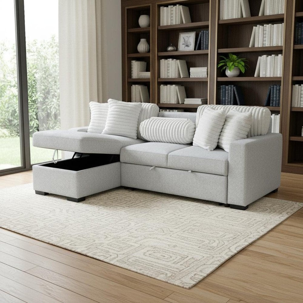 92" Gray Sleeper Sofa with Chaise