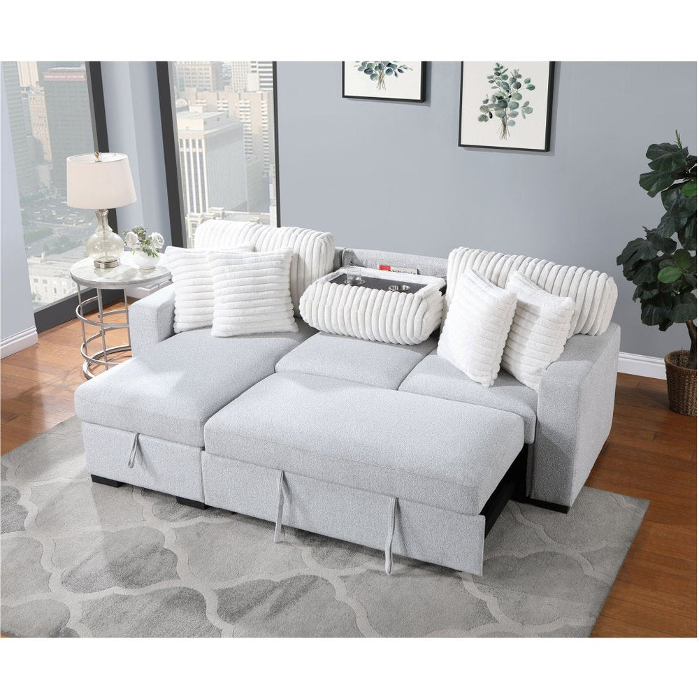 92" Gray Sleeper Sofa with Chaise