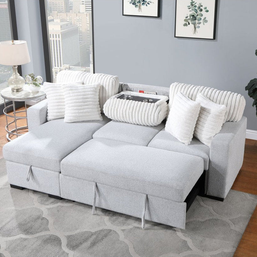 92" Gray Sleeper Sofa with Chaise