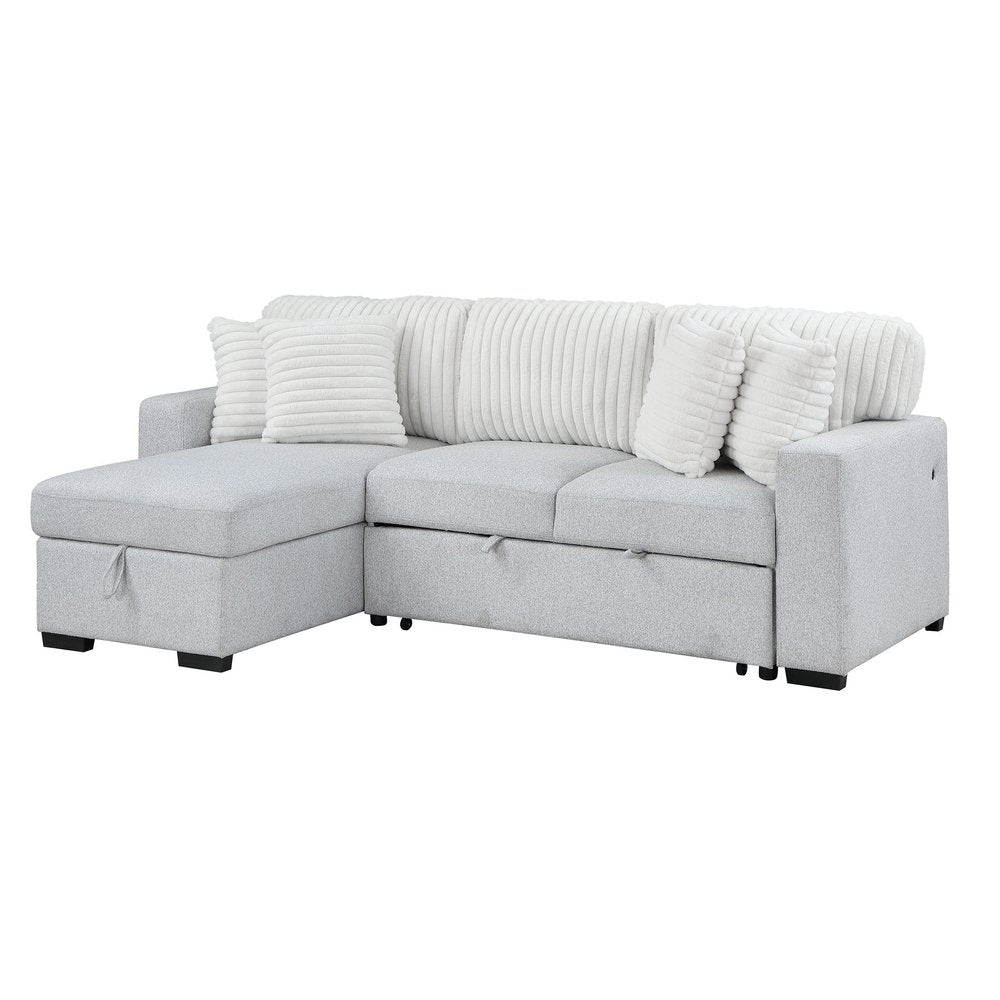 92" Gray Sleeper Sofa with Chaise