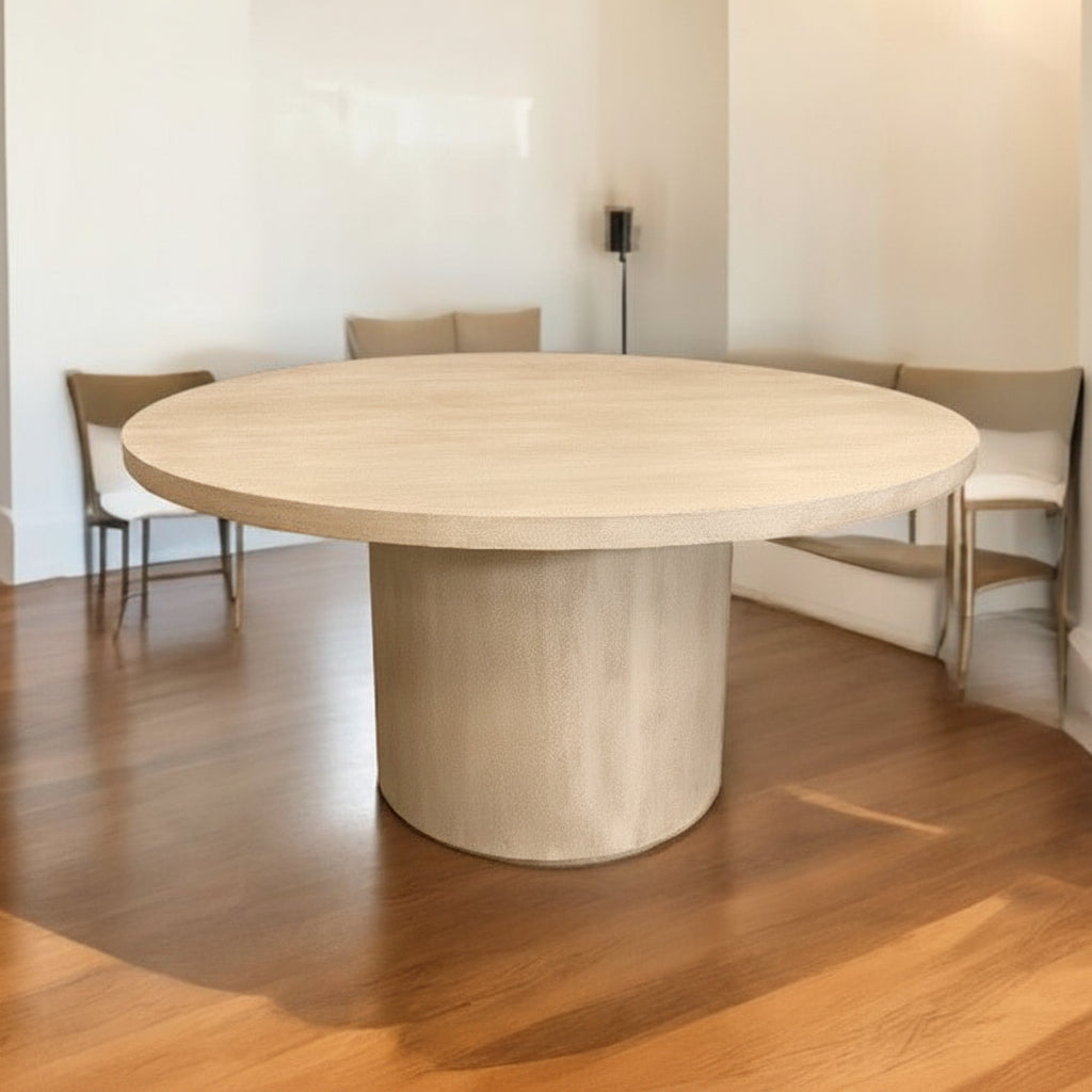 60" Natural Brown Mango Wood Mid-Century Round Table