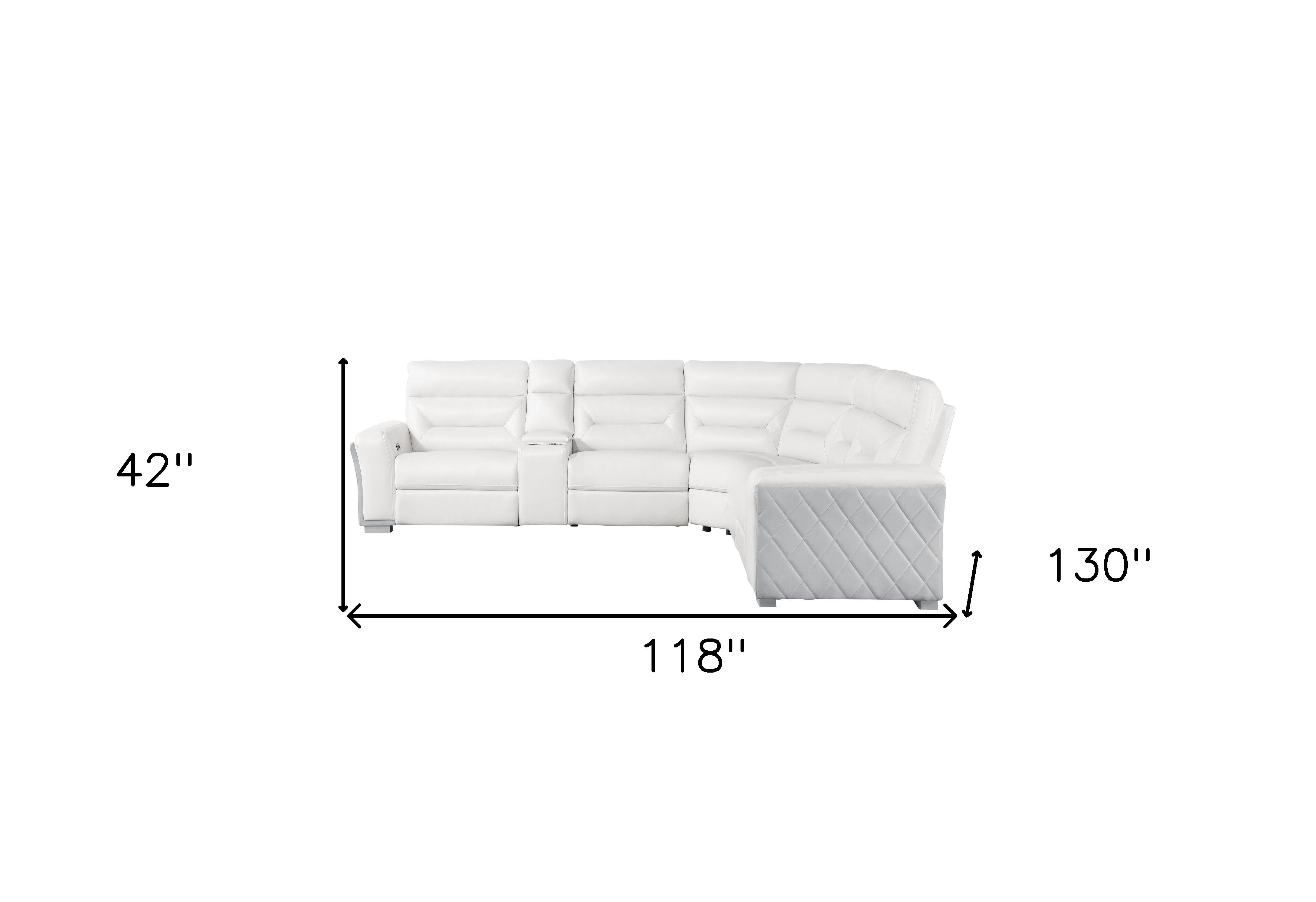 118" 5-Seat White Power Reclining Sectional Sofa
