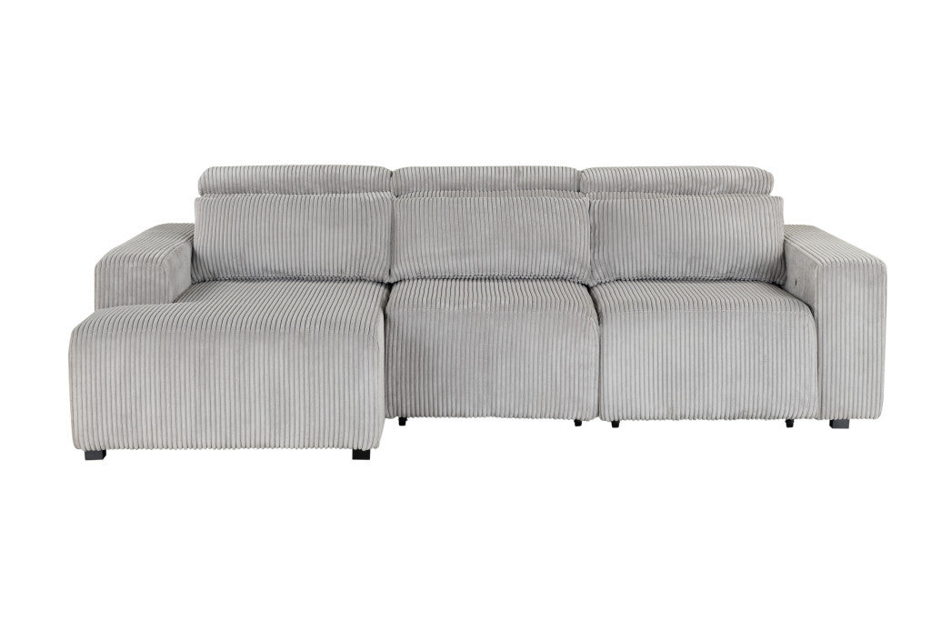 114" LAF/RAF 3-Seat Light Gray Corduroy Power Sectional