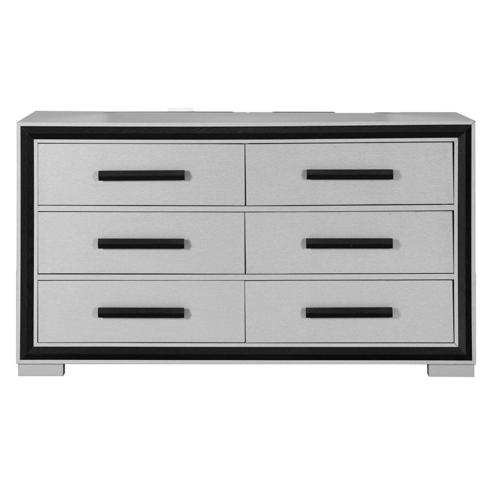 60" Gray and Black Wood Six Drawer Double Dresser