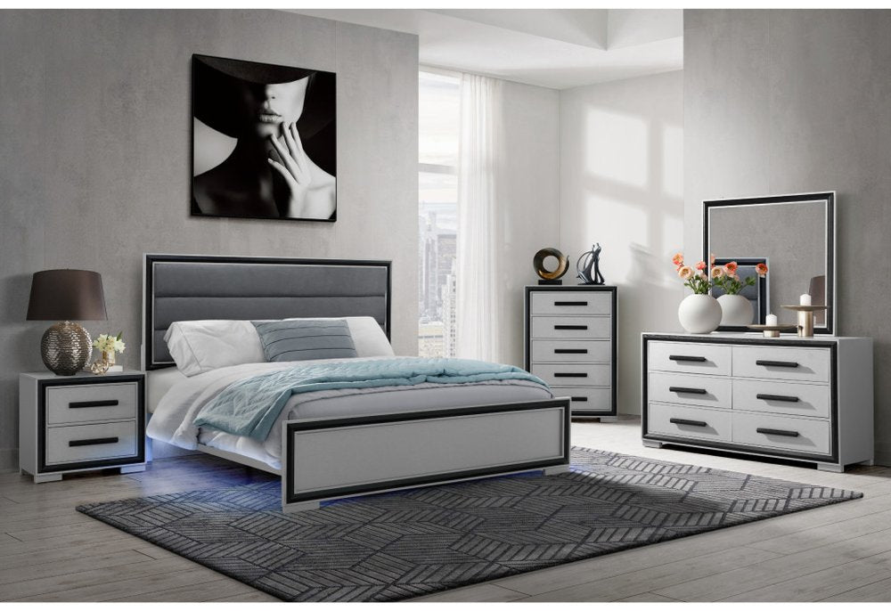 60" Gray and Black Wood Six Drawer Double Dresser