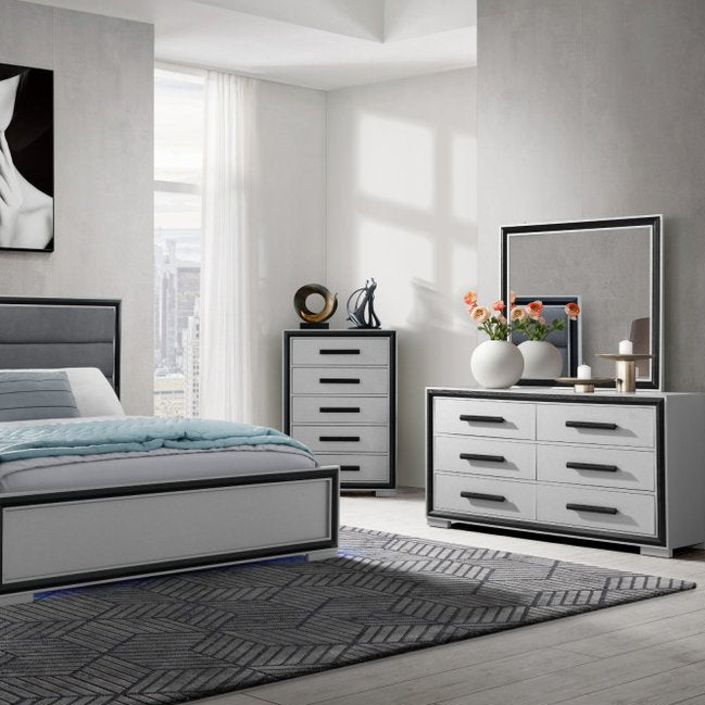 60" Gray and Black Wood Six Drawer Double Dresser