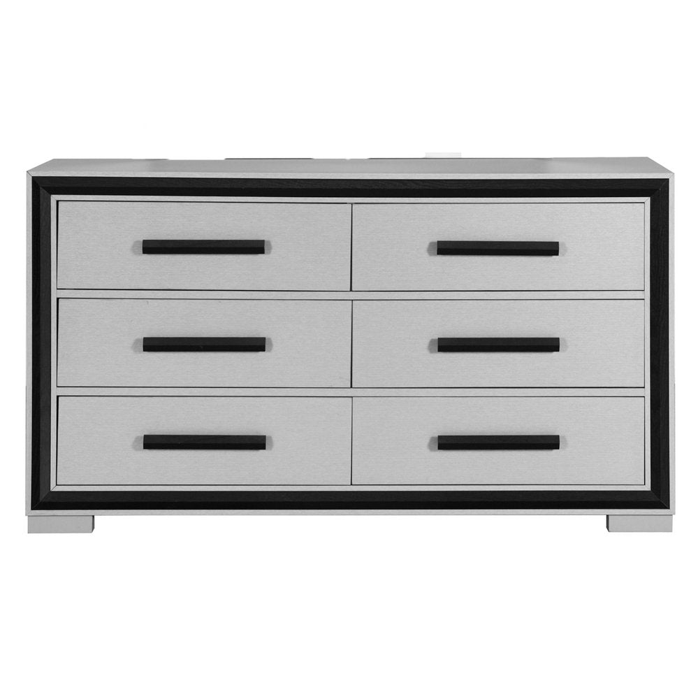 60" Gray and Black Wood Six Drawer Double Dresser