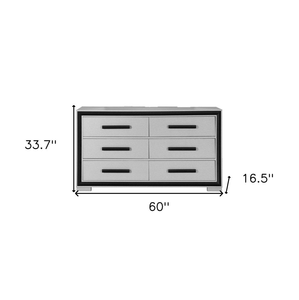 60" Gray and Black Wood Six Drawer Double Dresser