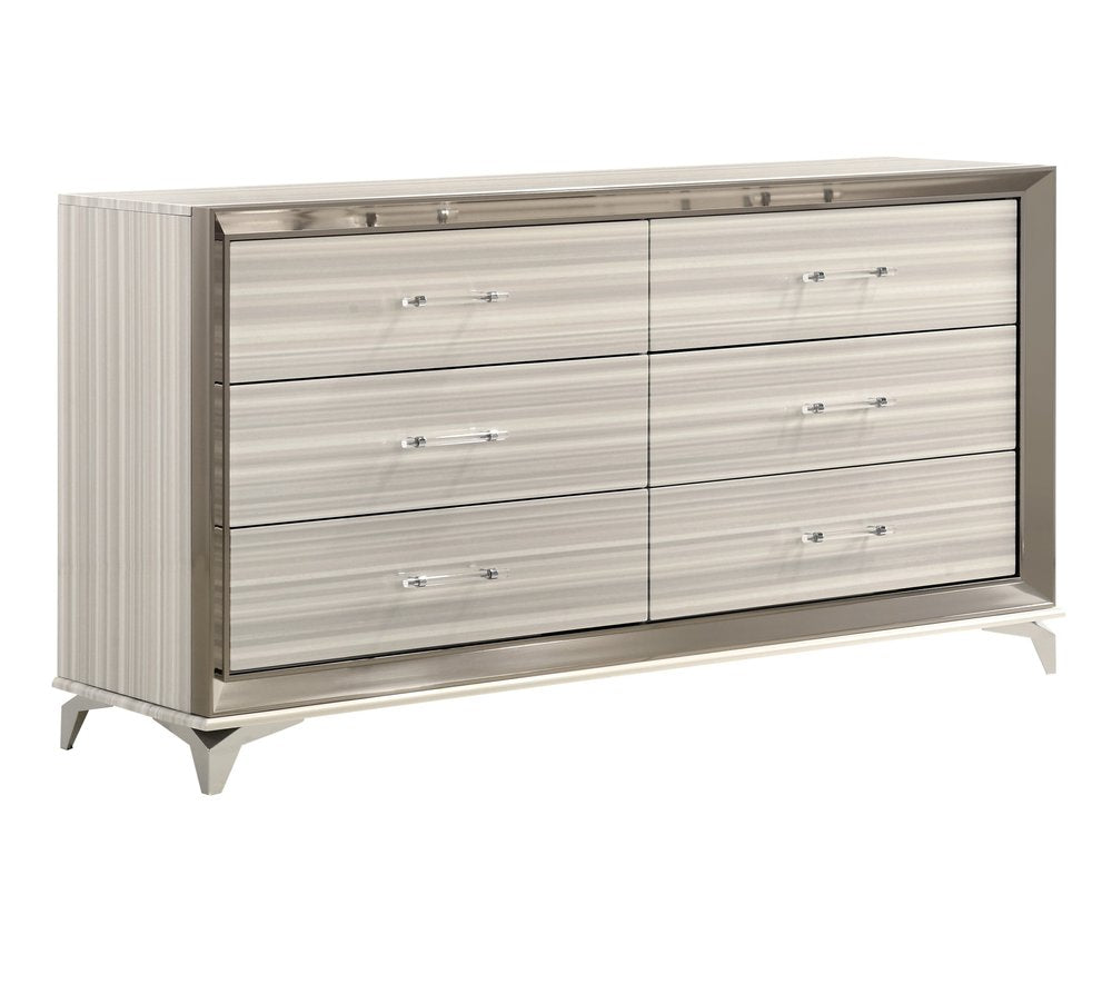64" White and Silver Wood and Metal Dresser