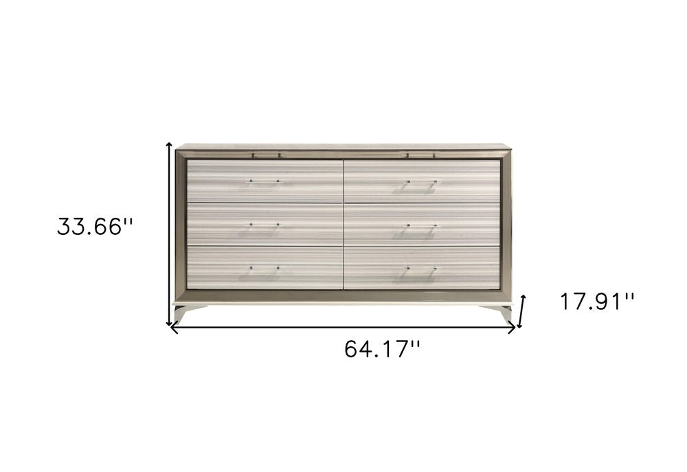 64" White and Silver Wood and Metal Dresser
