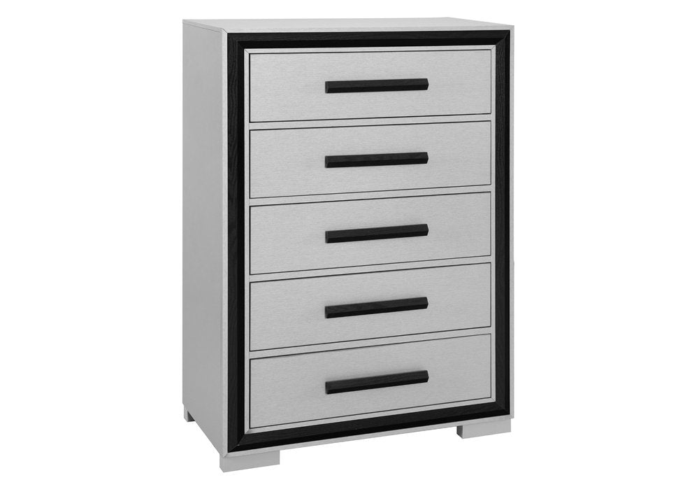 48" Gray and Black Wood Five Drawer Vertical Dresser