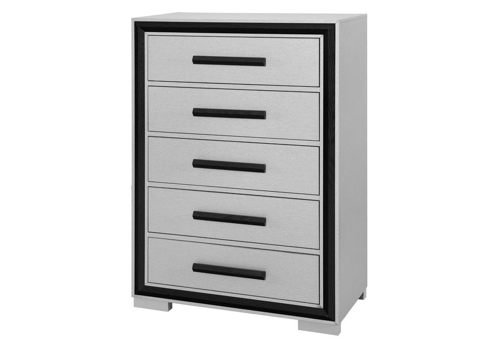 48" Gray and Black Wood Five Drawer Vertical Dresser