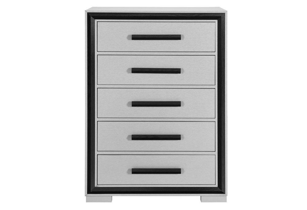 48" Gray and Black Wood Five Drawer Vertical Dresser