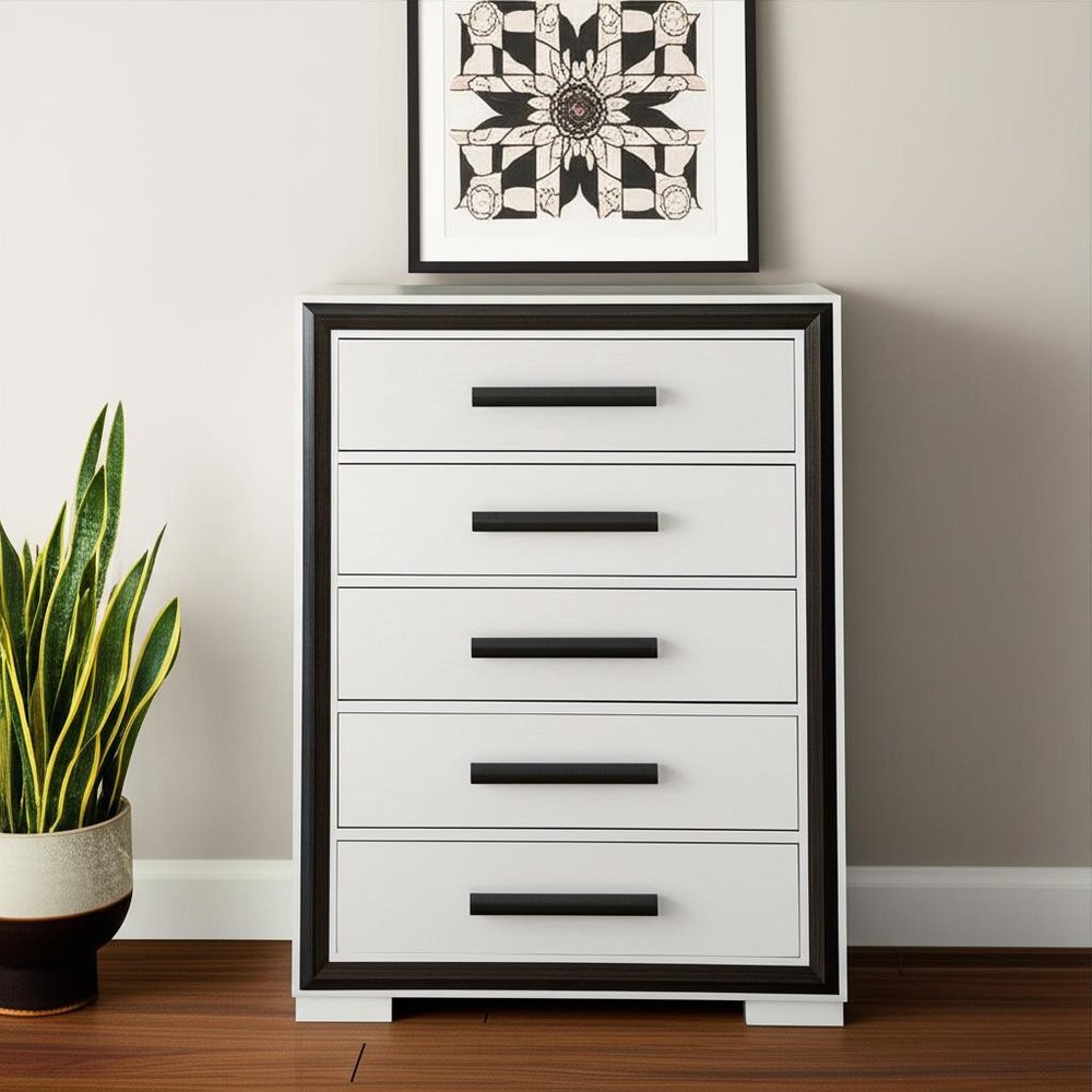 48" Gray and Black Wood Five Drawer Vertical Dresser