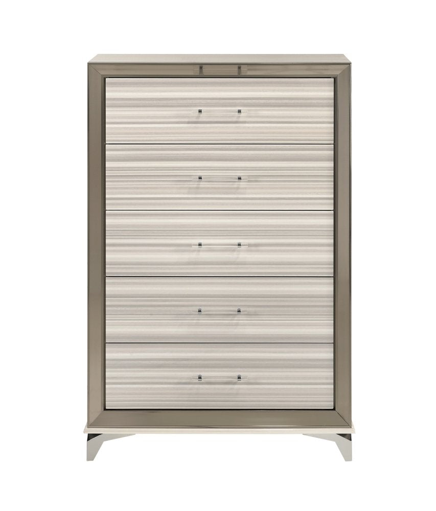 53" White and Silver Wood and Metal Vertical Dresser