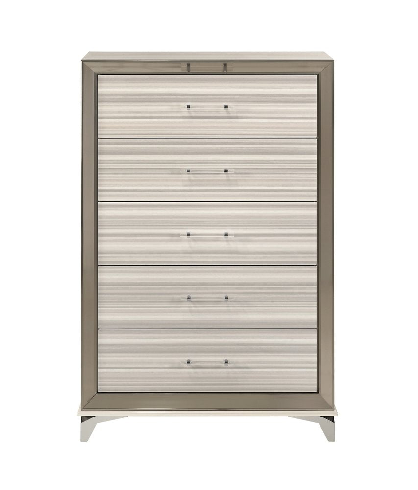 53" White and Silver Wood and Metal Vertical Dresser