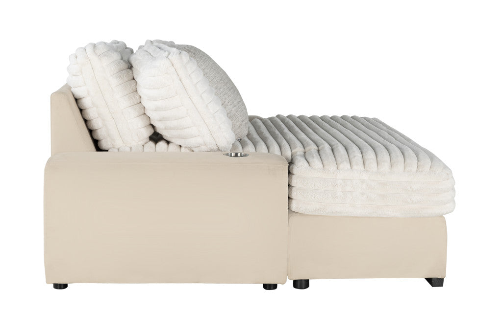 64" Corduroy Lounger with USB and Toss Pillows