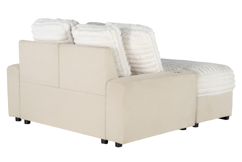 64" Corduroy Lounger with USB and Toss Pillows