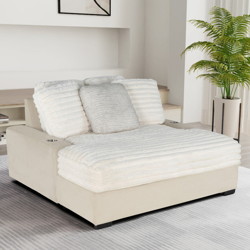 64" Corduroy Lounger with USB and Toss Pillows
