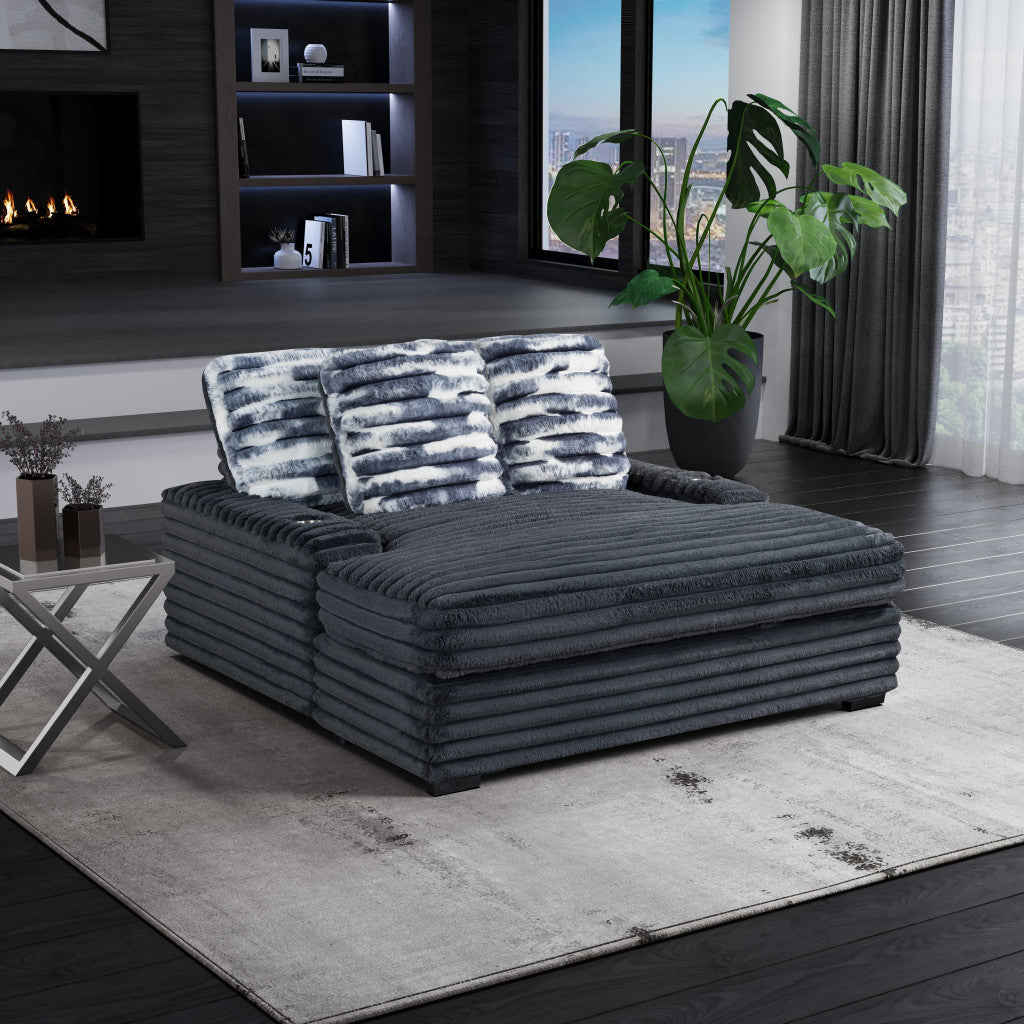 64" Corduroy Lounger with USB and Toss Pillows
