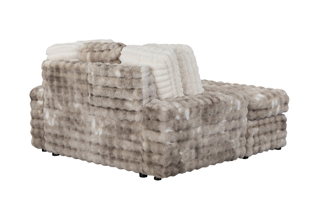 64" Gray Faux Fur Lounger with USB and Toss Pillows