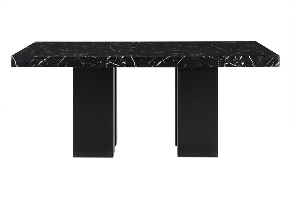 70" Black Faux Marble and Wood Double Pedestal Dining Table