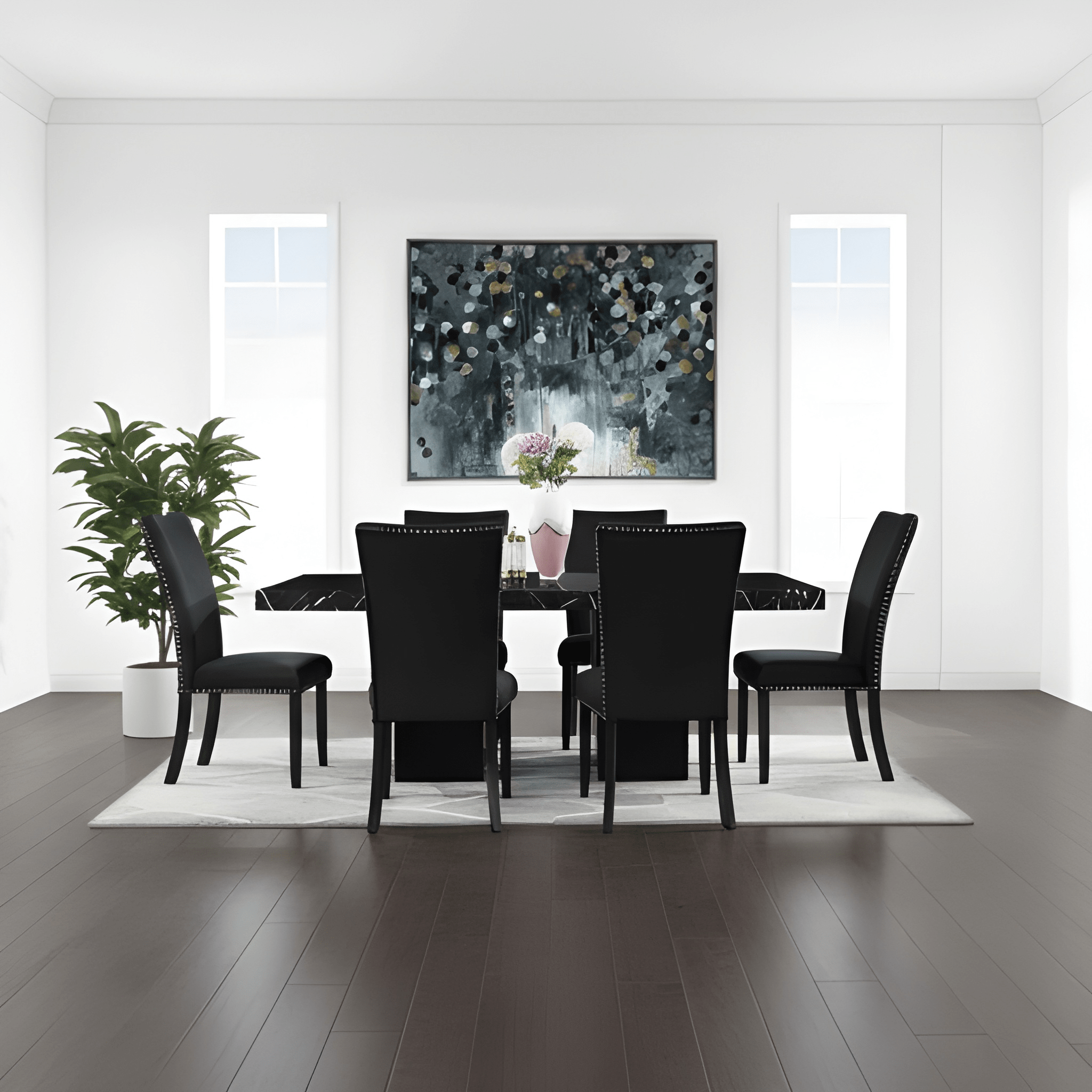 70" Black Faux Marble and Wood Double Pedestal Dining Table