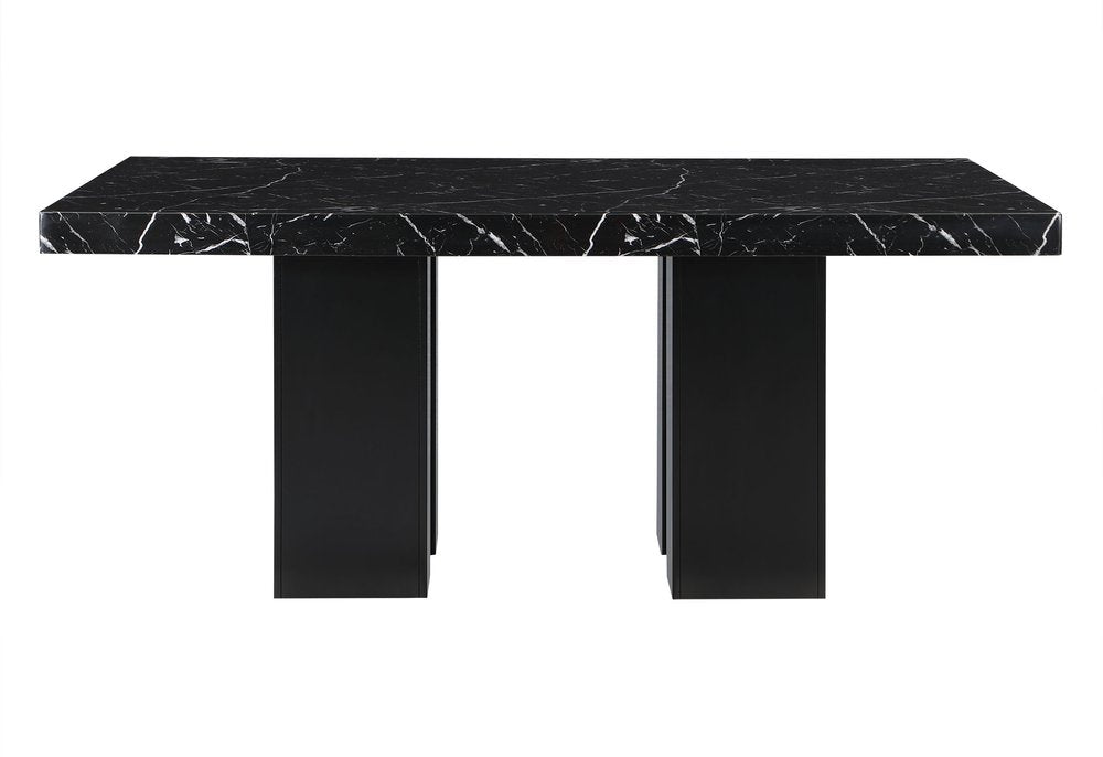 70" Black Faux Marble and Wood Double Pedestal Dining Table