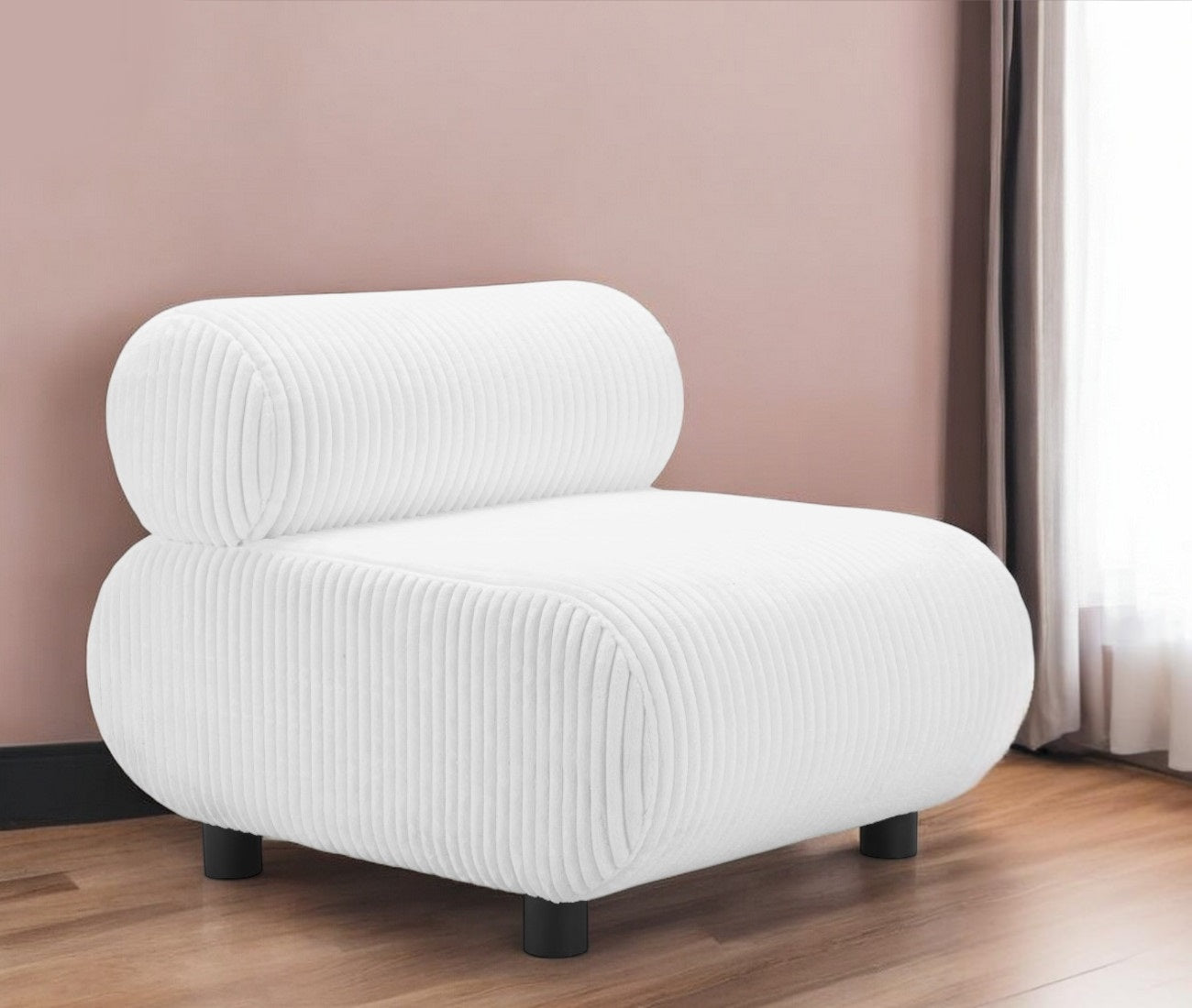 30" White and Black Corduroy Side Chair