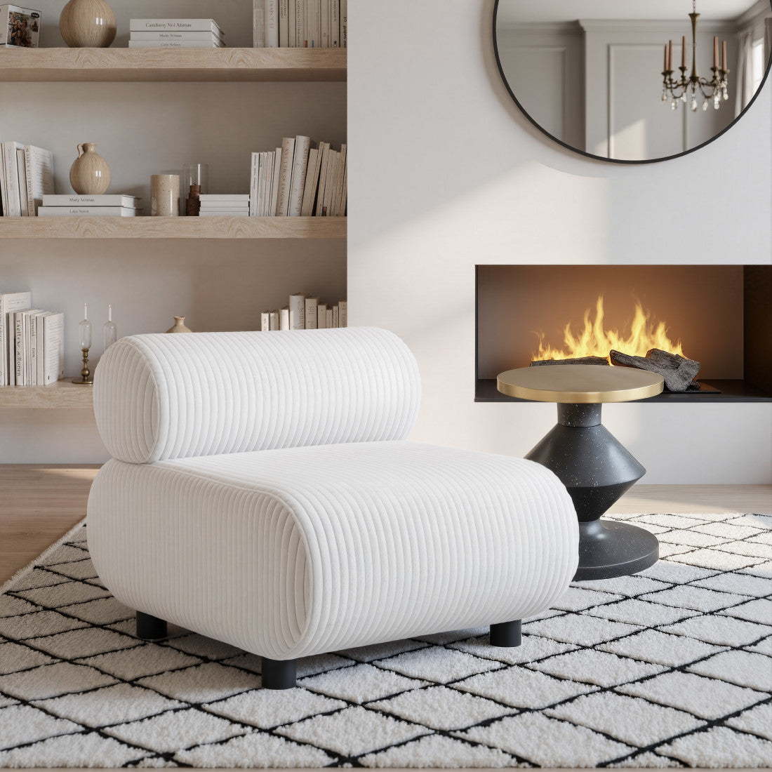 30" White and Black Corduroy Side Chair