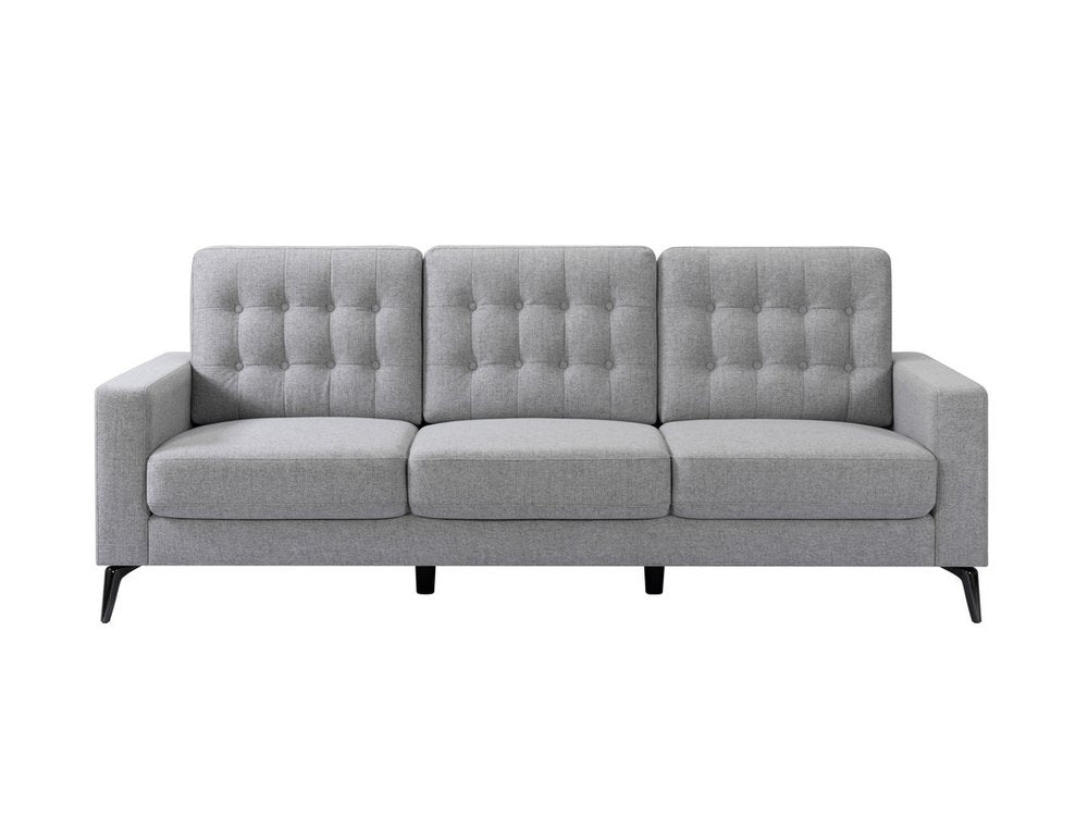 87" Gray Button Tufted Mid-Century Sofa