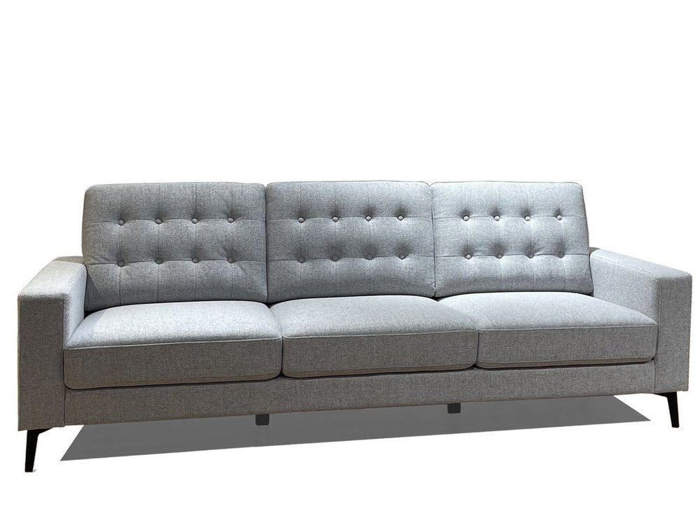 87" Gray Button Tufted Mid-Century Sofa
