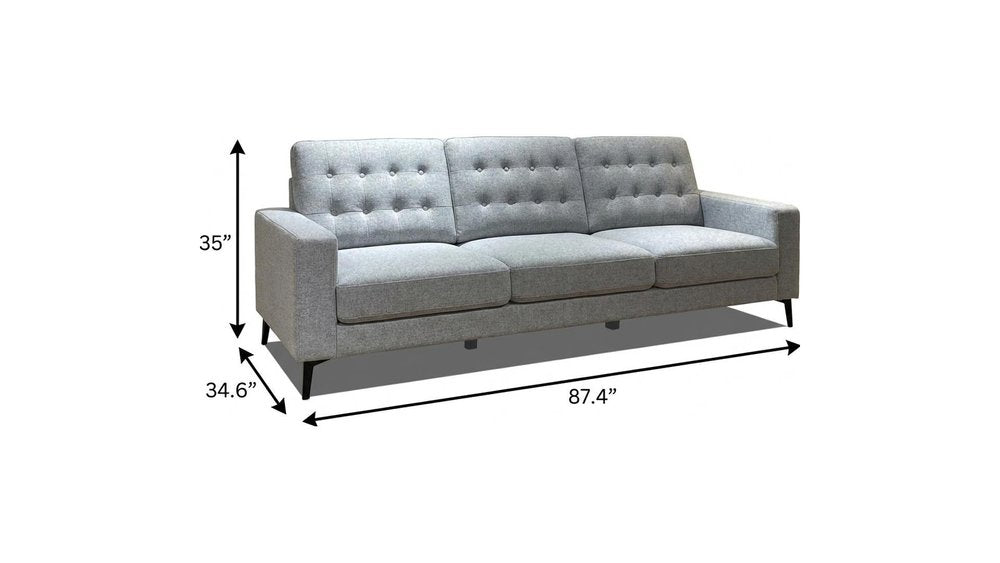 87" Gray Button Tufted Mid-Century Sofa