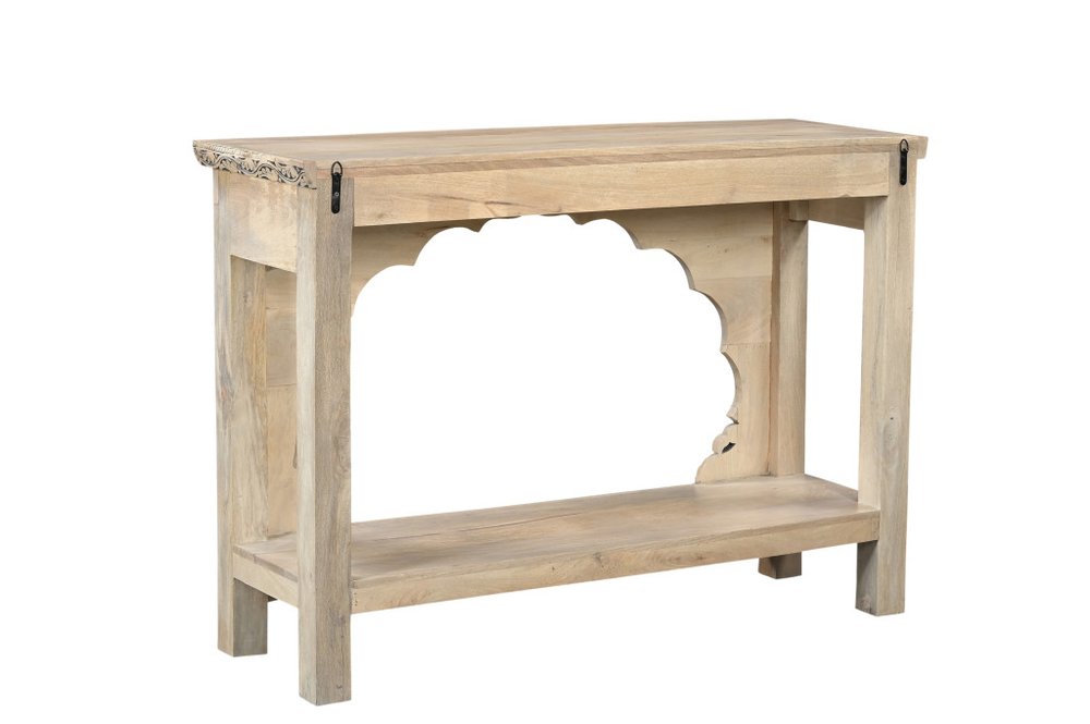 56" Natural Carved Scrollwork Wood Console Table
