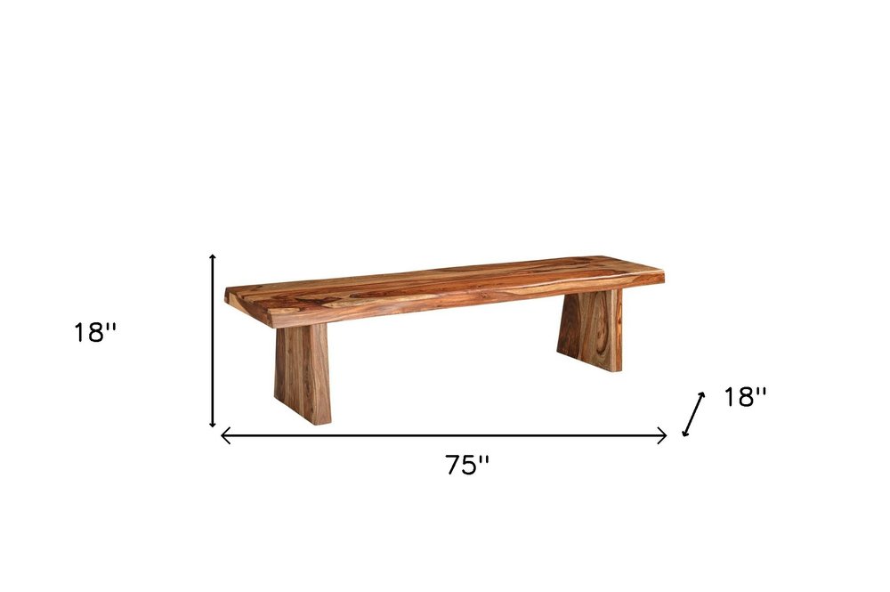 75" Brown Live Edge Wood Dining Bench