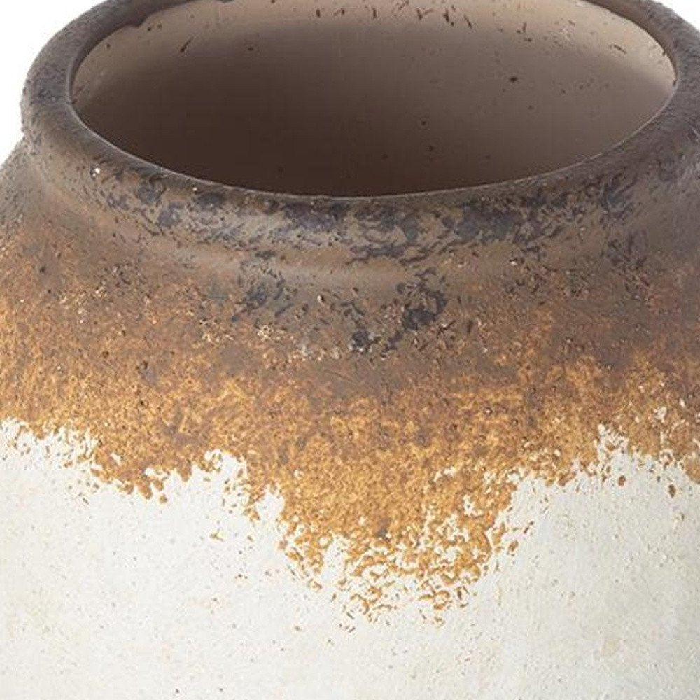 10" Brown and White Ceramic Round Jug Vase