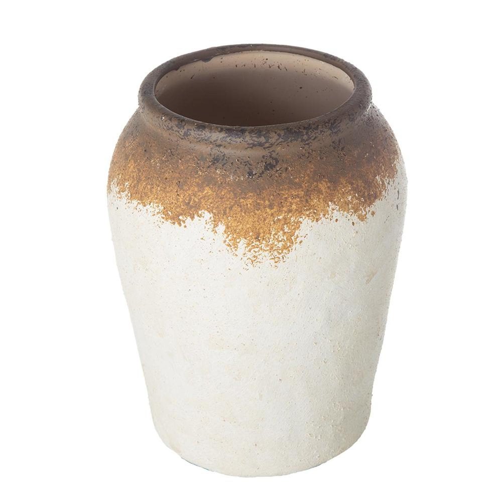 10" Brown and White Ceramic Round Jug Vase