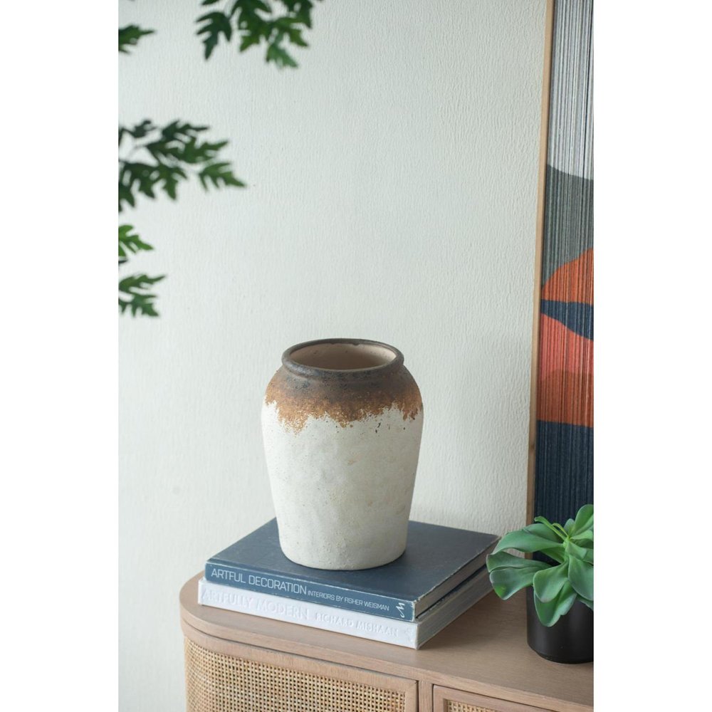 10" Brown and White Ceramic Round Jug Vase