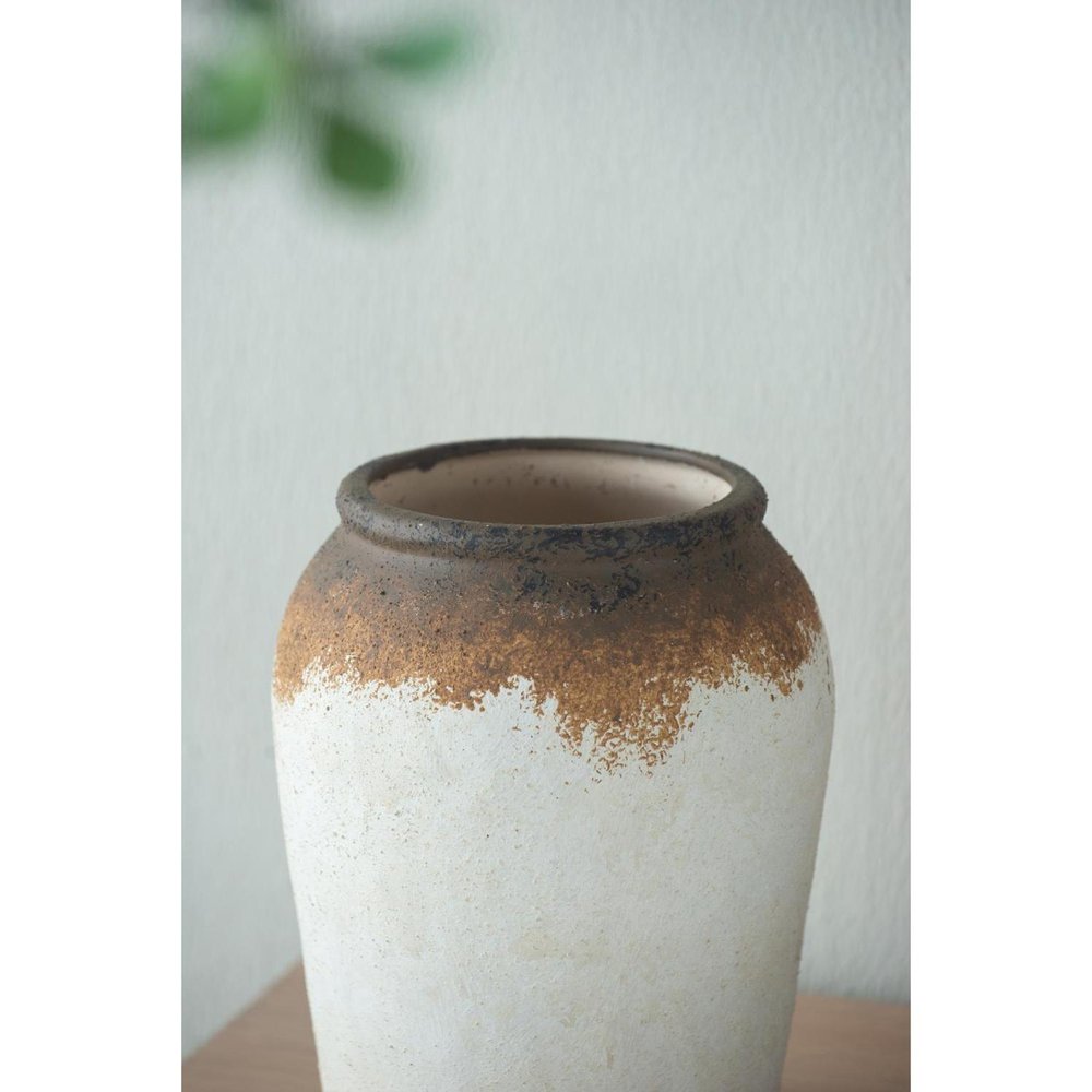 10" Brown and White Ceramic Round Jug Vase